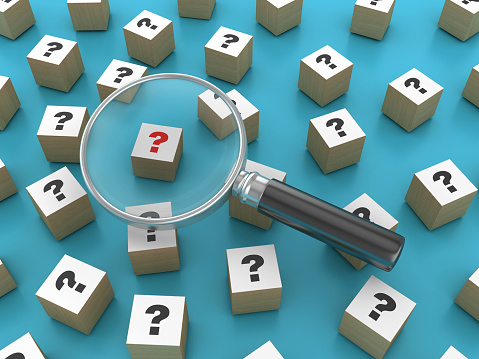 Question Blocks with Magnifying Glass - Color Background - 3D Rendering