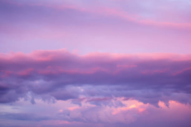 istock Sunset dramatic with beautiful layer of pastel violet clouds sky background 1821025215