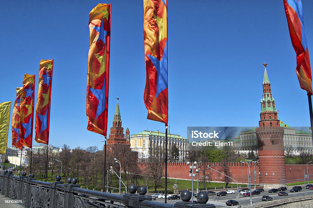 Moscow Kremlin Moscow Kremlin at national holiday with flags on the street Alexander Garden Stock Photo