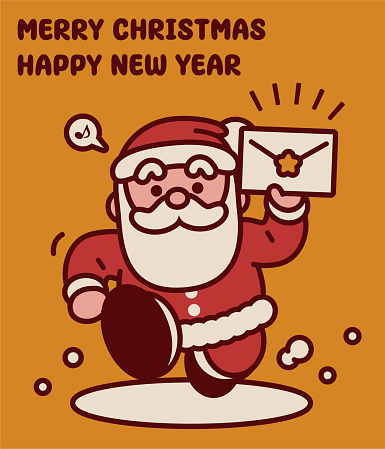 Cute Christmas Characters Vector Art Illustration.
Adorable Santa Claus running towards the camera to deliver a letter and wish you a Merry Christmas and a Happy New Year.