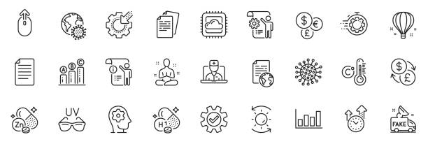 ilustrações de stock, clip art, desenhos animados e ícones de icons pack as report diagram, documents and coronavirus line icons. for web app. vector - plan c