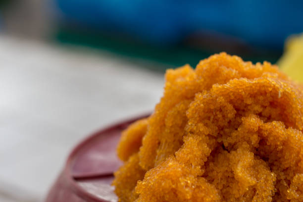 Close up of fish eggs on a market in Arequipa, Peru.