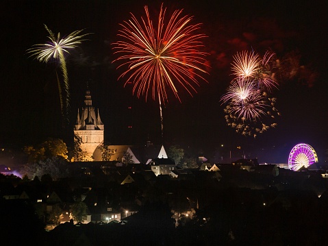 Fireworks on the Michaelis fair in Brilon at night.