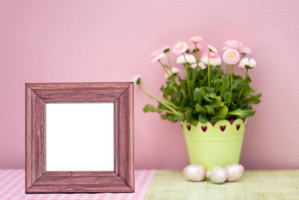 istock Beautiful wooden picture frame background for easter and spring 1821107305