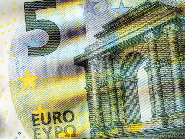 5유로 지폐의 세부 사항 - five euro banknote european union currency number 5 paper currency 뉴스 사진 이미지