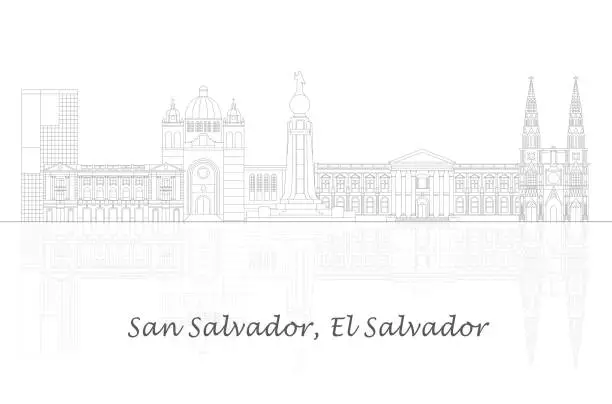 Vector illustration of Outline Skyline panorama of city of San Salvador, El Salvador