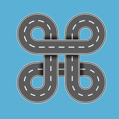 Crossroad, winding road, symbol, the ongoing road in business plan. Eternity, infinity, process.