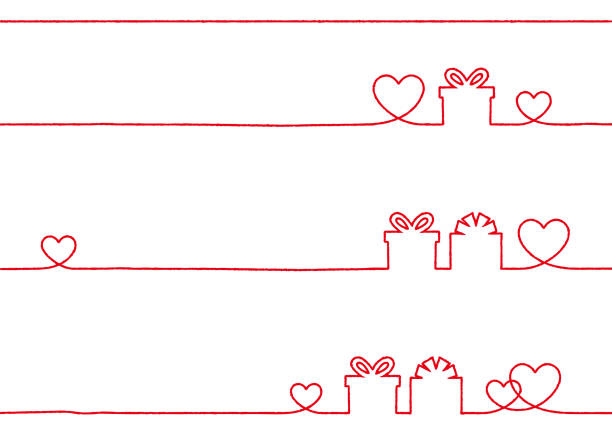 손으로 그린 선화, 그림, 간단한 빨간 하트, 선물. - wedding reception valentines day gift heart shape stock illustrations