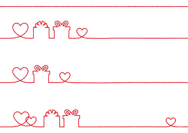 нарисованная от руки линия рисования иллюстрации простого красного сердца и подарка. - wedding reception valentines day gift heart shape stock illustrations