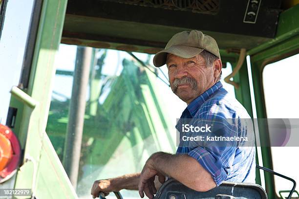 Farmer In His Tractor Stock Photo - Download Image Now - Farmer, Tractor, Senior Adult