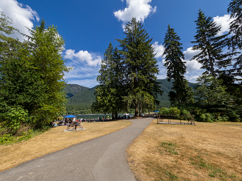 Maple Ridge, BC, Canada - September 12, 2023 : Weekend holidays in a sunny beach of Golden Ears Provincial Park in early September