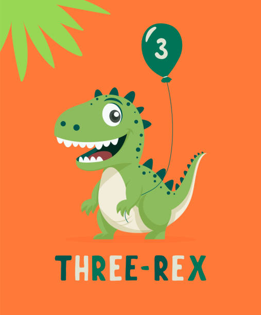 Dinosaur Tirannosaur Three Rex. Cartoon Tirex. Happy Birthday Card for a Child for Three Years. Vector Cute and Funny Cartoon Hand Drawn Dinosaur Holding Balloon. Kids, Children s Illustration, Print Dinosaur Tirannosaur Three Rex. Cartoon Tirex. Happy Birthday Card for a Child for Three Years. Vector Cute and Funny Cartoon Hand Drawn Dinosaur Holding Balloon. Kids, Children s Illustration, Print. dinosaur birthday stock illustrations