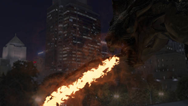 istock Fire-breathing dragon in flight 3D 1821263803