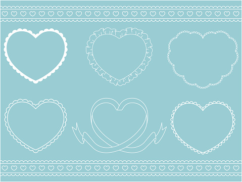 Vector illustration set of girly heart frames. frills, lace, ribbons