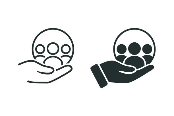 bildbanksillustrationer, clip art samt tecknat material och ikoner med hand holding people icon. illustration vector. - anställning