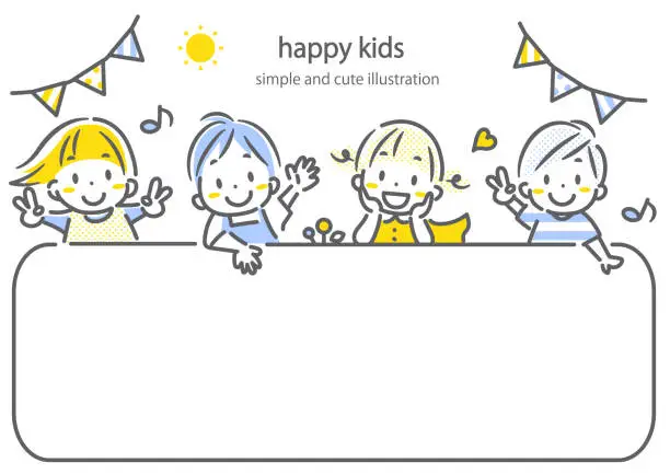 Vector illustration of happy children frame, simple and cute illustration