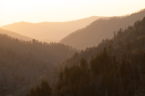 Scenery at Sunset from Morton Overlook in Spring, Great Smoky Mountains National Park, USA