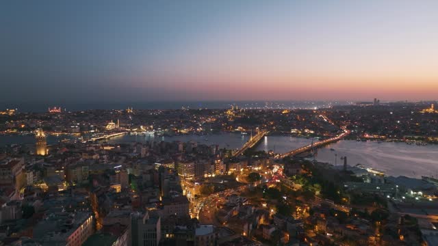 Galata tower sunset aerial view of istanbul city