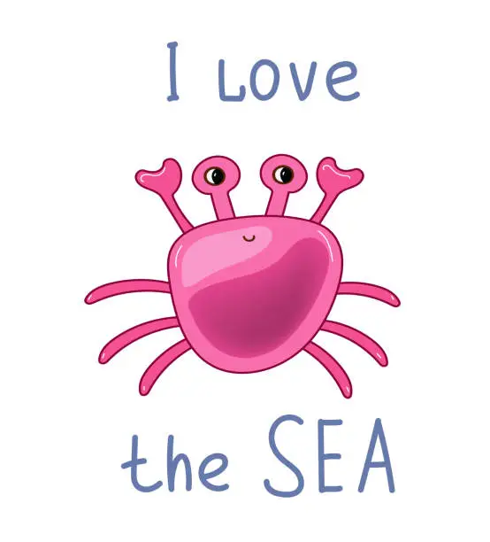 Vector illustration of Cute crab sea animals. Marine life objects vector cartoon doodle  illustration.