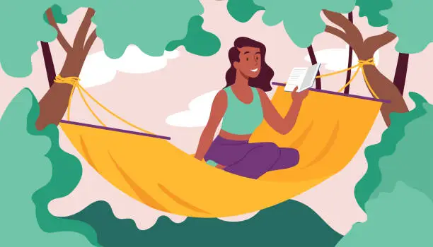 Vector illustration of Woman in hammock vector conept