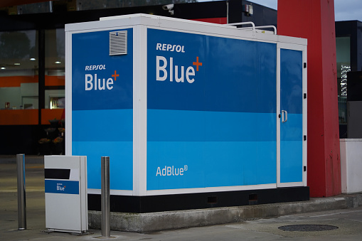 AdBlue tank at a Repsol gas station near to Santander, Spain