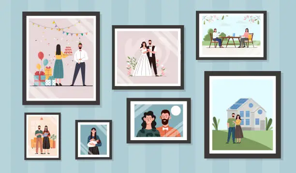 Vector illustration of Family portrait pictures vector set