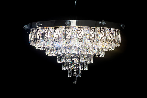 Beautiful crystal chandeliers in a luxury hotel