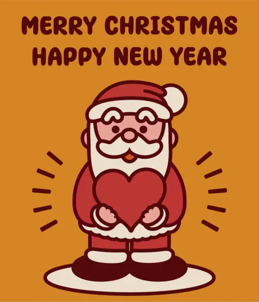 Vector illustration of Adorable Santa Claus holding a love heart wishes you a Merry Christmas and a Happy New Year