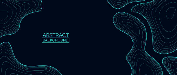 istock Black abstract line background. Topographic contour map concept. Neon linear terrain outline pattern. Geographic design template wallpaper for poster, banner, print, booklet. Vector illustration 1821397716