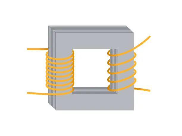 Vector illustration of Physics, simple electric motor, alternating current and transformers vector