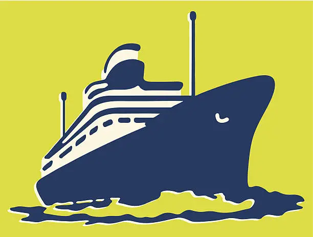 Vector illustration of Graphic of a Blue cruise ship on yellow background