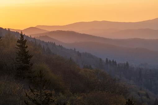 Oconaluftee Valley Overlook at dawn, Great Smoky Mountains National Park, USA
