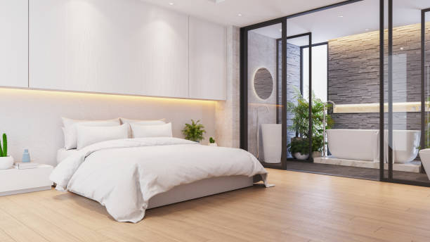 istock Modern luxury master bedroom interior ideai,with master bathroom,3drender 1821430166