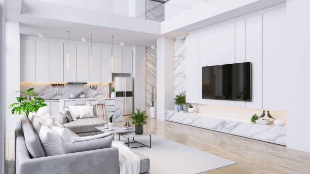 istock Modren living room and kitchen room  interior ,luxury home,villa ,3d render 1821430714
