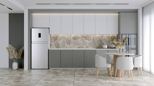 istock Modern Contemporary  kitchen room interior . gray color material 3d render 1821433362