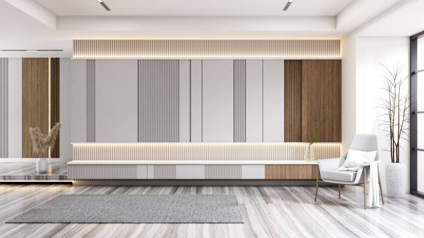 istock TV wall and modern Minimal  living room interior design, marble  floor, 3d render 1821433380