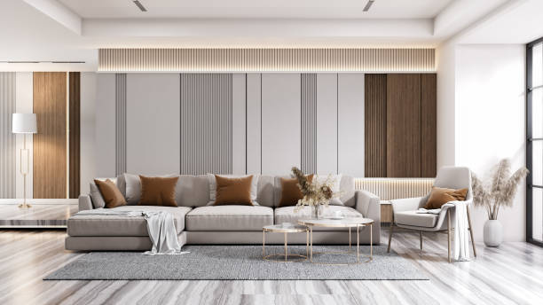 istock Modern living room interior design, marble floor ,3d render 1821433381