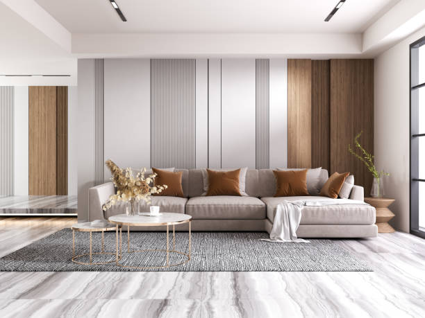 istock Modern living room interior design, marble floor ,3d render 1821433385