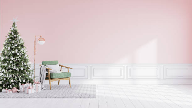 istock background,Christmas New Year ,Minimal interior lliving room,pinkwall background,3d render 1821433420