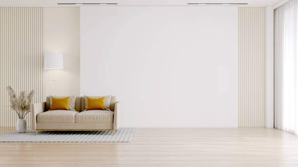 istock Minimal interior lliving room  ,white wall background ,wood floor ,3d render 1821433904