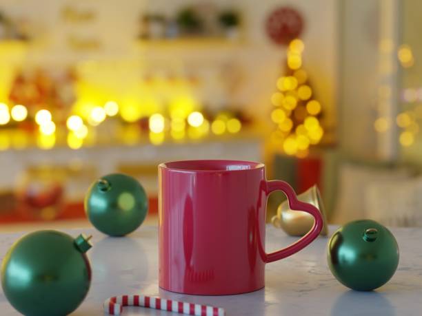 istock Red Heart Shaped Handle Mug Mock in a Christmas Scene 1821452475