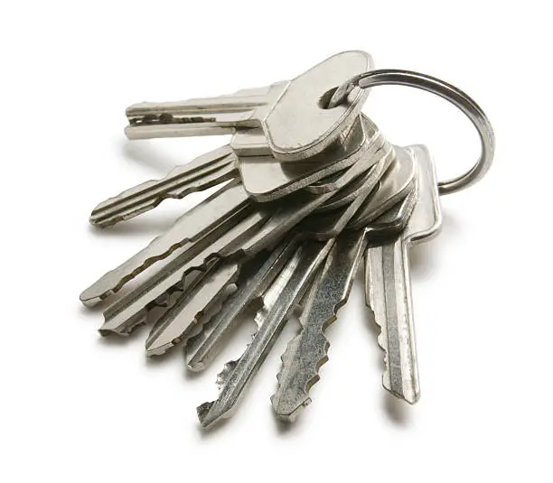 Large set of keys on key ring.