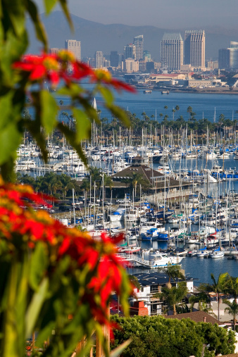 San Diego skyline view from Point Loma overlooking Shelter Island marina