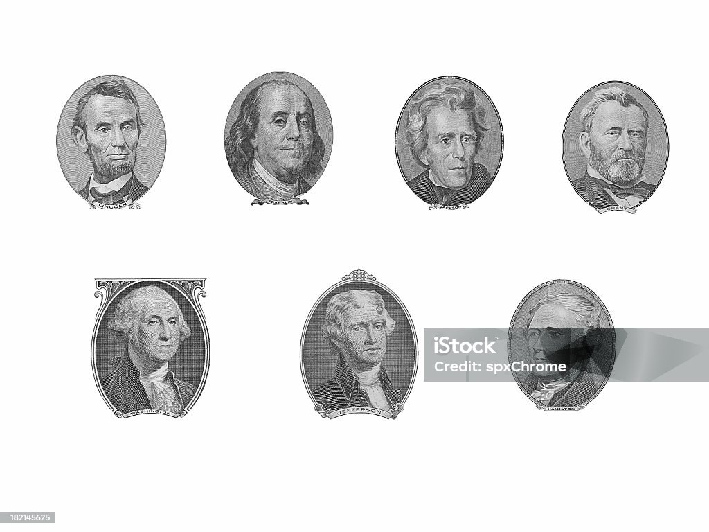 President Portraits from Money Isolated presidential portraits from their respecitve currency. Paper Currency Stock Photo
