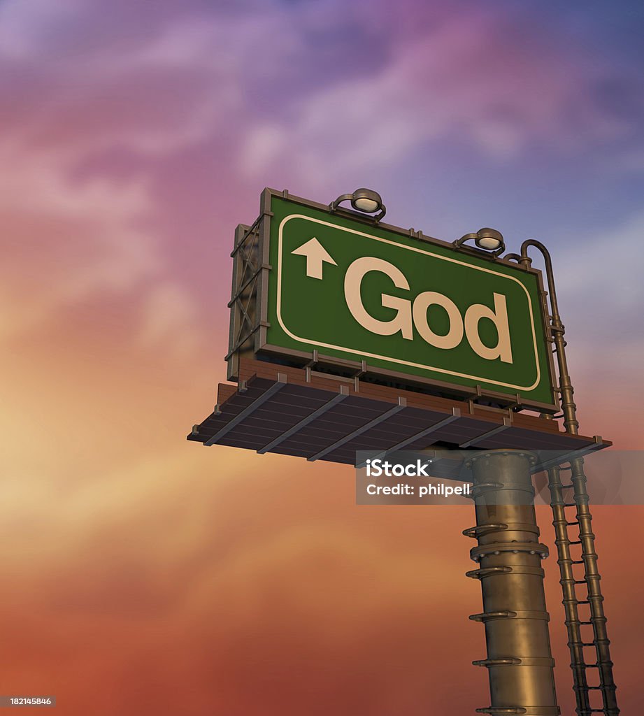 Низкий угол зрения «Бог «Рекламный щит на рассвете - Стоковые фото Бог роялти-фри