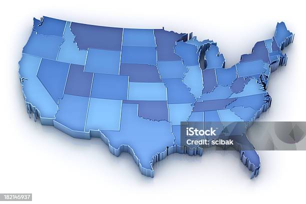 Usa Map With States Stock Photo - Download Image Now - USA, Map, Three Dimensional