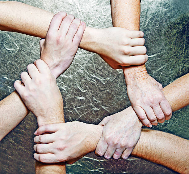 istock Group of hands connected to form star shape 182146635