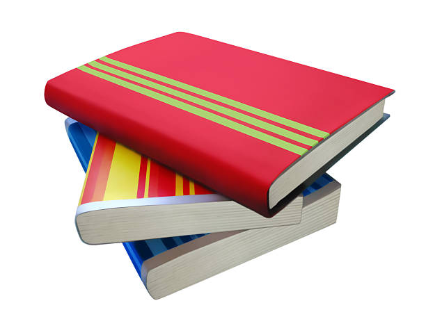 The picture shows a side view of stacked thick hardcover books on a white background, isolated.