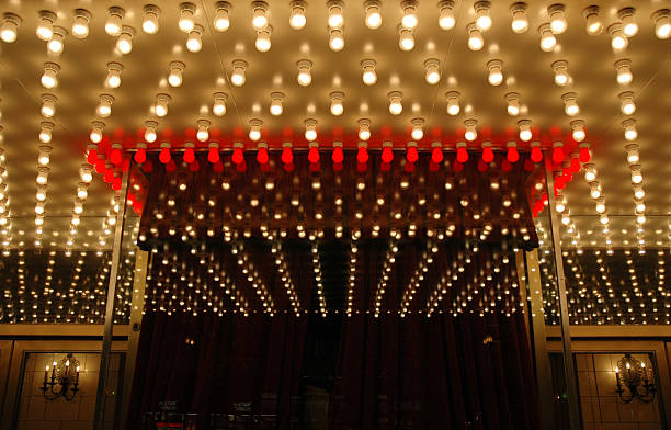 Broadway Theater Box Office overhead bulb lighting for theater entrance and box office.More Theater Images. box office stock pictures, royalty-free photos & images