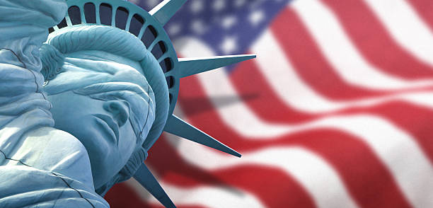 Liberty Blind with US Flag stock photo